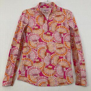 IBKUL Small Pink Orange Geometric Long Sleeve Quarter Zip Top Activewear